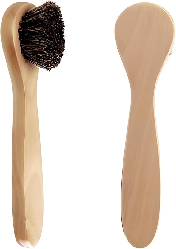 Escova manual para limpeza facial Kootinn com cabo de madeira e cerdas naturais de crina, pacote com 2