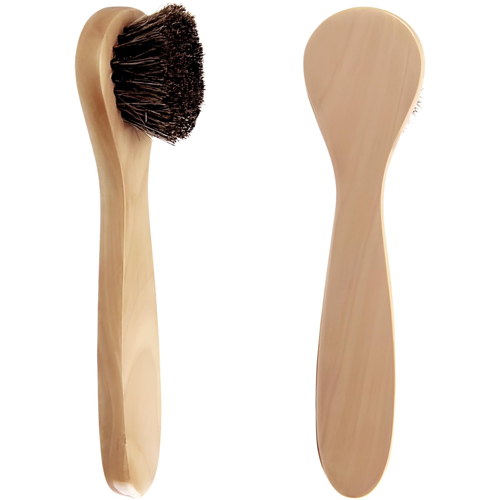 2-Pack Wood Handle Facial Cleansing Brush with Soft Horsehair Natural Bristles, Gentle Exfoliating Scrub Brush for Face and Skin Care