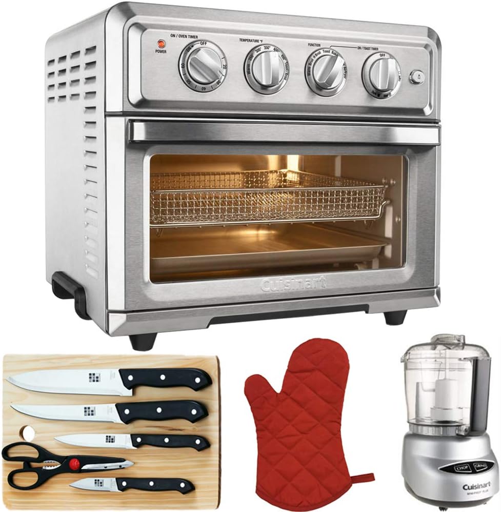 Cuisinart convección tostador Horno freidora de aire con luz plata (toa-60)  con Mini procesador de alimentos, 3 pc juego de cuchillos, bambú tabla de  cortar, guantes de horno : Hogar y Cocina - Amazon.com