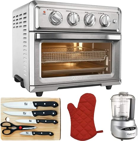 Amazon.com: Cuisinart convección tostador Horno freidora de aire con luz  plata (toa-60) con Mini procesador de alimentos, 3 pc juego de cuchillos,  bambú tabla de cortar, guantes de horno : Hogar y