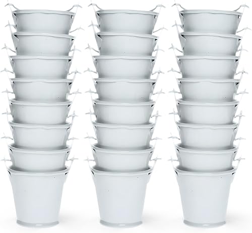 Mini cubos de lata galvanizados de 1.3 pulgadas, 24 cubos de metal blanco con asa, lo mejor para recuerdos de fiesta, despedida de soltera y