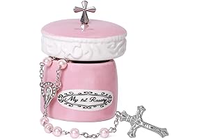 My First Rosary Cross for Girl Keepsake Box in Pink