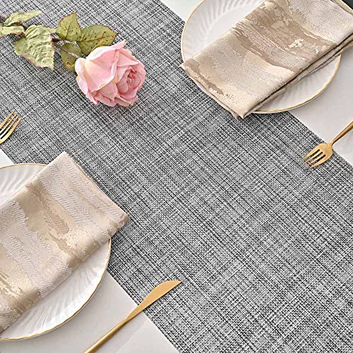 Giverare Table Runner, 12X107In Heat-Resistant Woven Vinyl Long Tabletop, Non-Slip Washable Pvc Table Runners, Easy To Clean Premium Plastic Dresser Cover For Wedding, Decor, Home (Smoke Gray) #TOP2