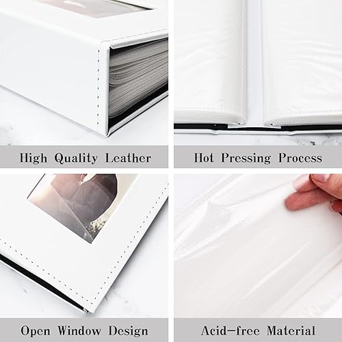 Miniatura 5 de Vienrose Álbum de fotos de 4 x 6 pulgadas, 100 fotos, cubierta de piel, libro de fotos con ventana frontal, álbumes de fotos deslizables para bebé,