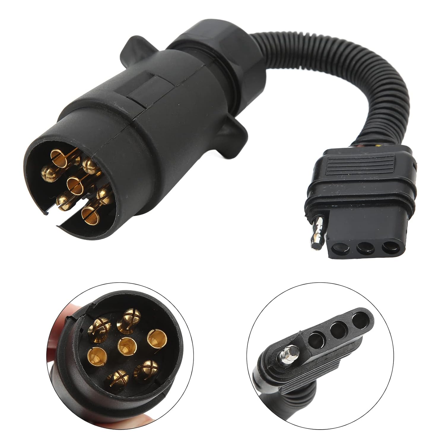 7 Pin to 4 Pin Trailer Wire Adapter Plug, Brass Trailer Adapter, Trailer Wiring Connector with 7 Pin EU Round to 4 Pin US Flat, Ideal for RV Lights Trailer