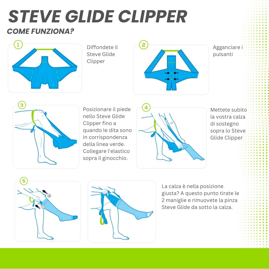 STEVE Glide Clipper 30 secondi di ausilio per la calza a compressione, la calza di sostegno e la calza compressive, per i viaggi in aereo e per lo sport, adatta per le dita aperte e chiuse