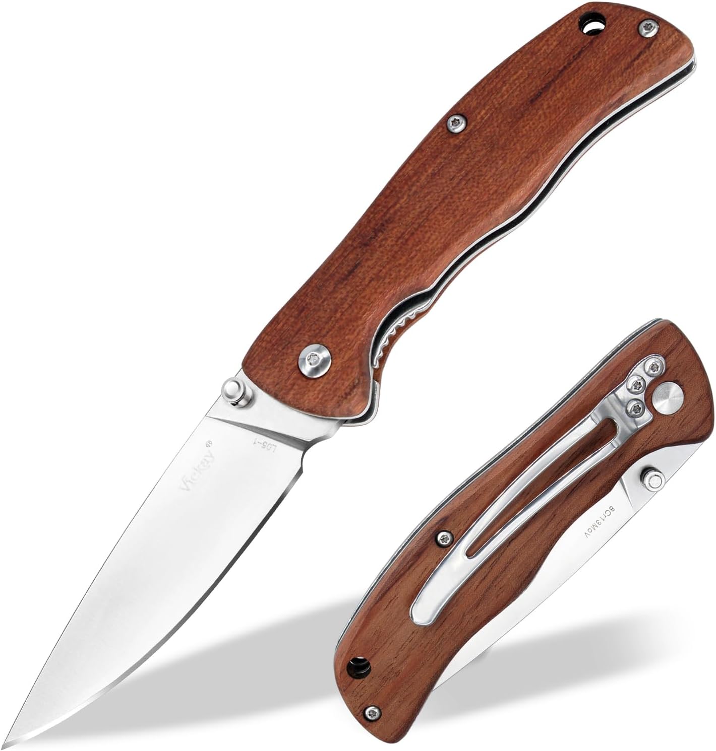 - Pocket Knife for Men, Folding Knife with Clip, 3.74" 8Cr13MoV Steel Blade, Wood Handle EDC Knife for Outdoor Capmping, Tactical, Hunting and Fishing Gift