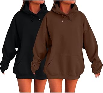 Hoodies for Women | 2 Pc Long Sleeve Oversized Hooded Sweatshirt Y2k Drawstring Solid Color Fall Winter Preppy Clothes
