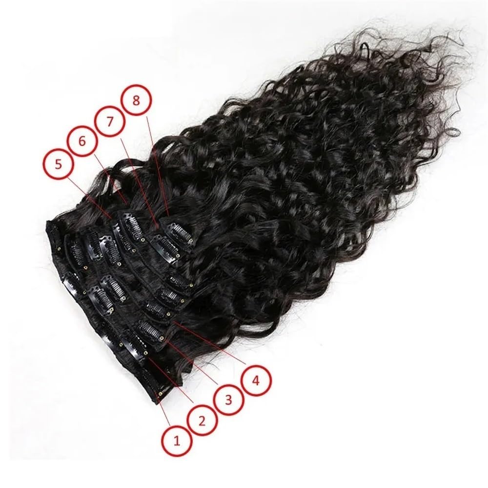 Doren Deep Curly Clip In Human Hair Extensions for Women 8 Pcs 20 Clips 120g Brazilian Remy Hair Water Wave Clip Ins Natural Black 8-24 Inches(8inches)