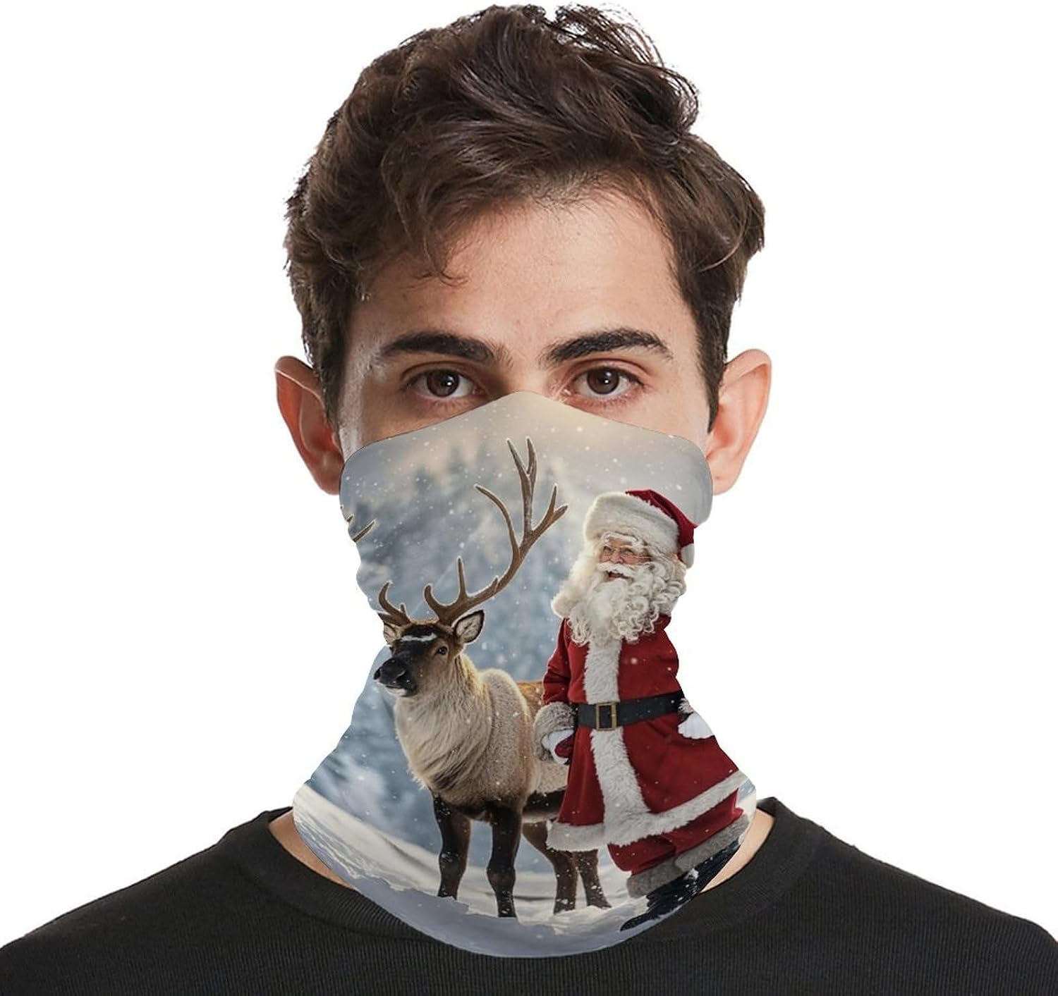 Upf 50+ Fishing Neck Gaiter Breathable Balaclava Half Face Mask Quick Dry Neckscarf Ski Mask Windproof Santa Claus And Deer Elk Face Covering for Sun Protection Outdoor
