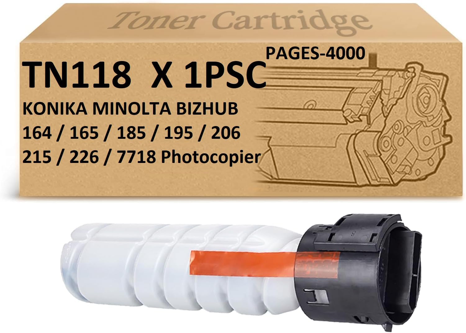 TN118 Toner Cartridge Compatible for Konica Minolta Bizhub 185/195 / 206/215 / 226 Photocopier