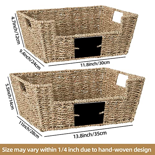 Outbros Storage Box Hand-Woven Wicker Storage Baskets, Multipurpose Open-Front Bin With Handles, Shelf Nesting Baskets, Desktop Makeup Organizer Container With Built-In Carry Handles, Seagrass #TOP6