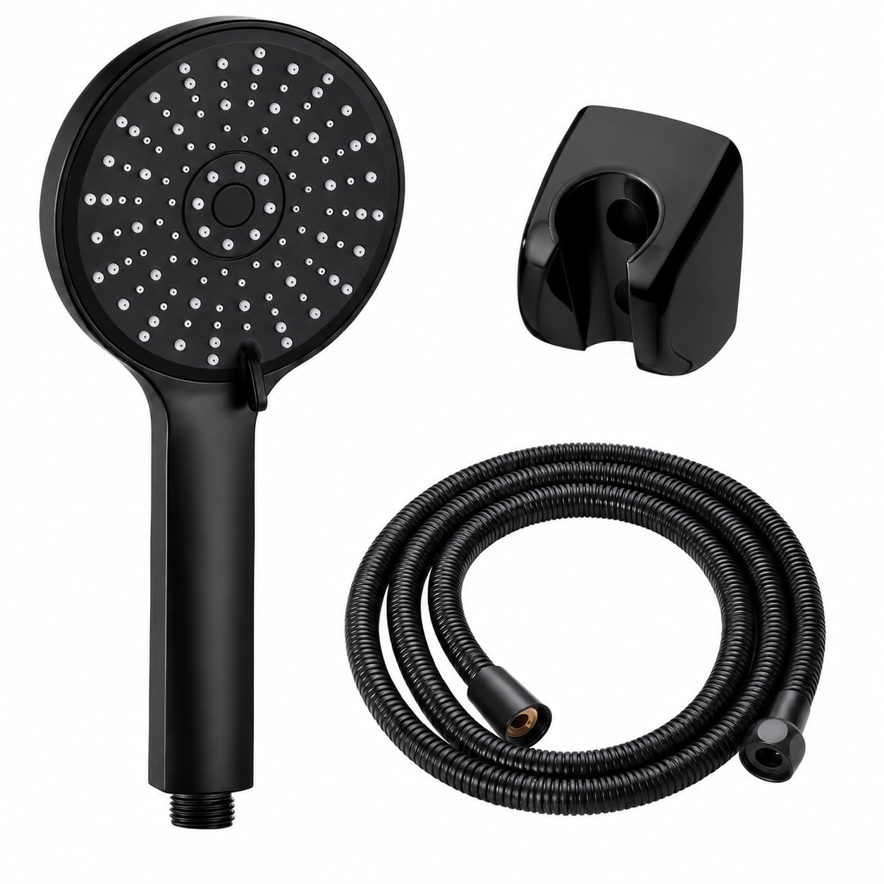 Amazon Basics 5 Function Hand Shower for Bath with 1m Tube & Wall Hook | Anti-Clog Silicone Nozzels with High Pressure | Handshower for Bathroom | Black- Full Set