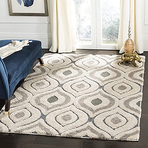 Image of Super Ultra Modern Soft Shaggy Handcrafted Anti-Skid Silk Touch Carpet, Size 6x6 Feet Square, Color Cream & MULTII
