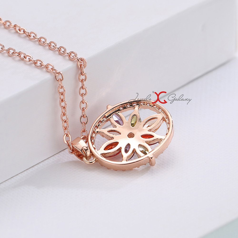 Crystal Elements Sparkling Floral Pendant 18K Rose Plated