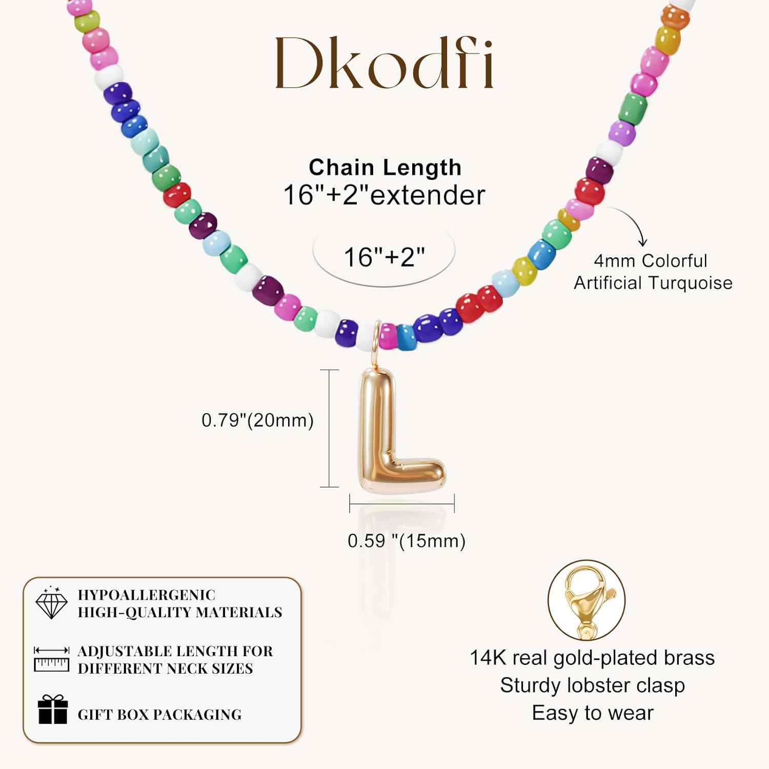 Colorful Initial Necklaces for Women – Bubble Letter Necklace - 14K Gold Plated Letter Beaded Choker, Dainty Cute Beach Boho Necklaces for Women Adjustable Beach Jewelry Gift Colorful Necklace - Image 5