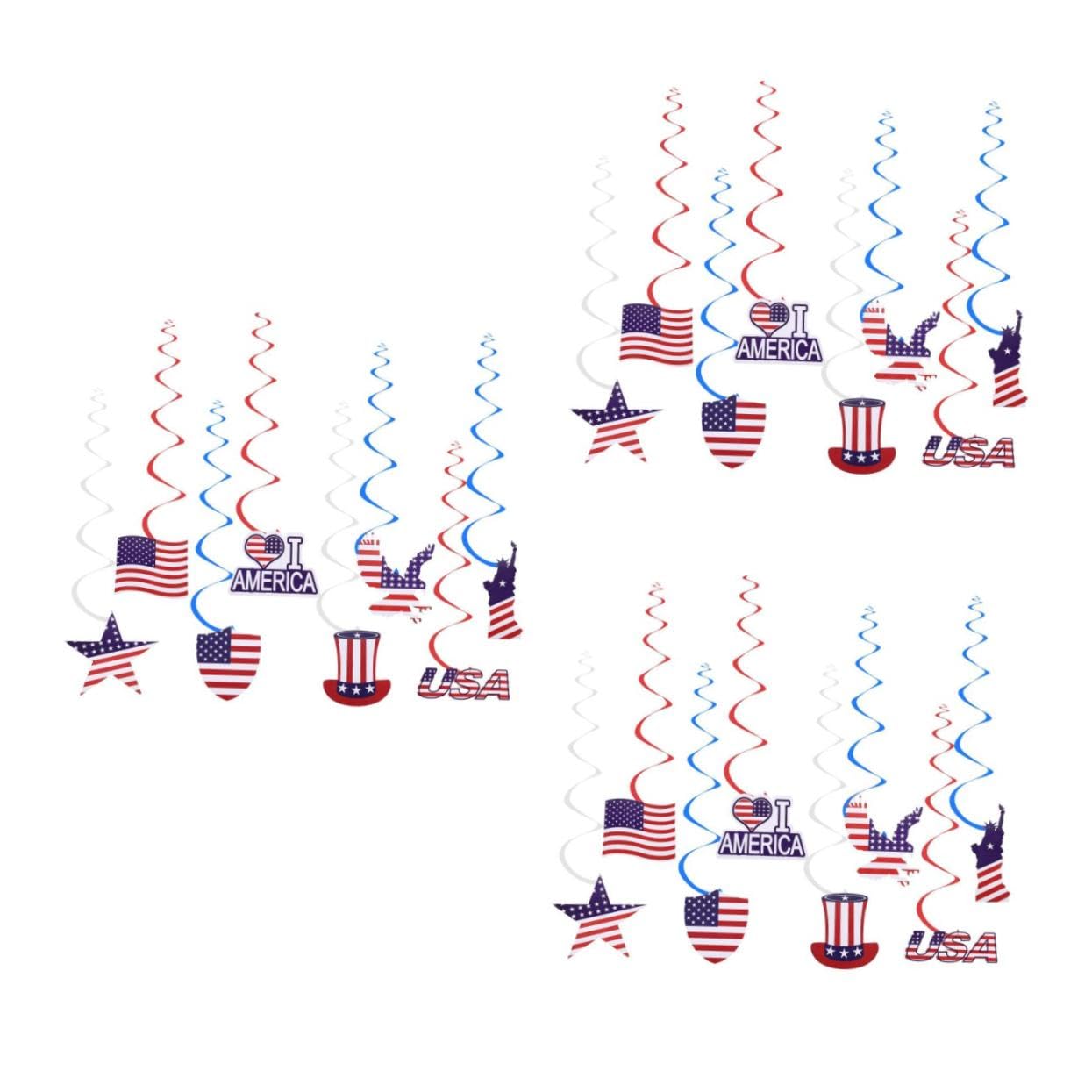 Cabilock 3 Juegos Espiral Americana Decoraciones De Fiesta Rojas Rojas Remolinos Colgantes del Día De La Independencia Personalizada Flag Real Rojo Decoración El Plastico