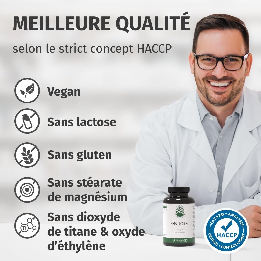 Fenugrec Gelule - Haute dose: 2600mg avec 50% de saponines - Végétalien, Testé en laboratoire, Sans lactose, Sans gluten - 240 capsules - Green Naturals®