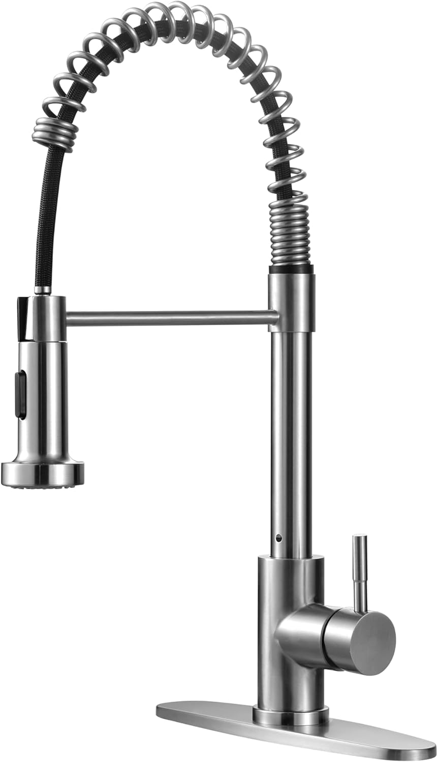 Kitchen Faucet,Kitchen Faucet with Pull Down Sprayer,Standard Kitchen Sink Faucet with Deck Plate,Faucet for Kitchen Sink,High Arch Gooseneck Faucet,304 Stainless Steel Faucet for Bar,RV