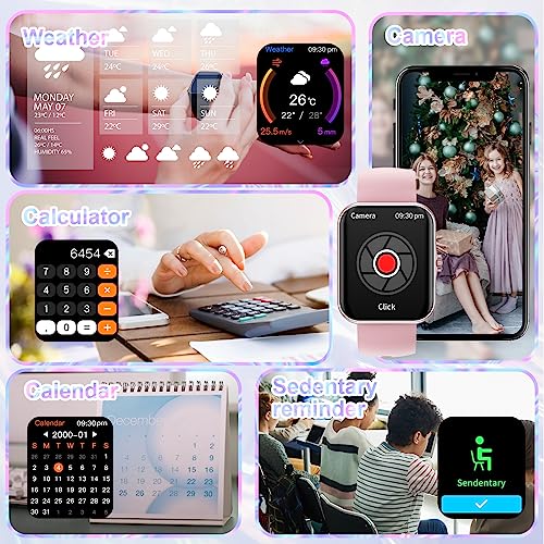 Smartwatch Kinder, 1.83 HD Voll Touchscreen Fitnessuhr, IP68 wasserdichter Kinder Fitness Aktivitäts Uhr, Schrittzähler, Wecker, 37 Sportmodi, Kinderuhr Telefon für Jungen Mädche Teenager (Rosa)
