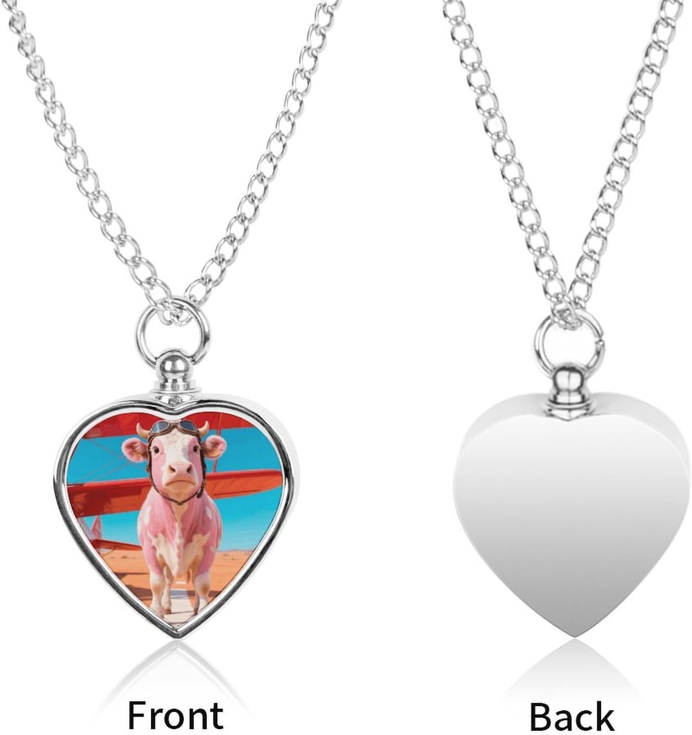 Pink Cow Cremation Heart Pet Ashes Necklace image 2