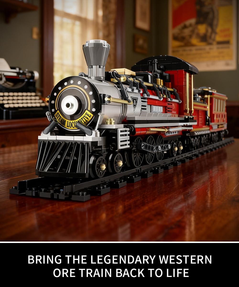 Western Mining Steam Train Building Blocks, West Articulated Locomotive Brick Set – Compatible with Lego Train Set, Premium Model Train Gift for Adult Collectors