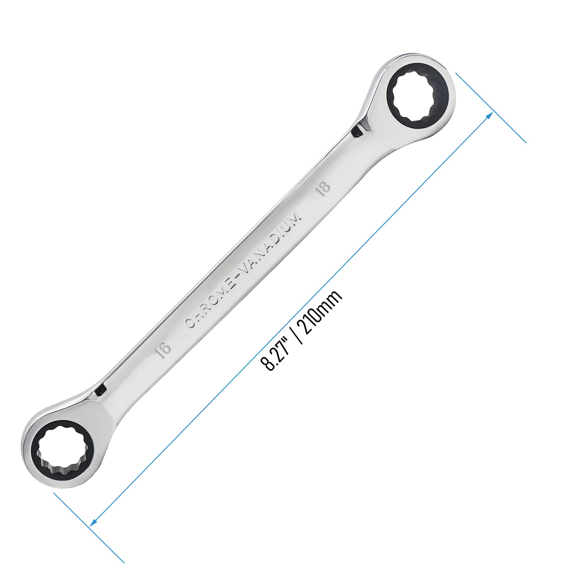 FOCMKEAS Double Box End Ratcheting Wrench 16mm x 18mm Metric 72 Teeth 12 Point Ratchet Gear Spanner Tools, Heat-Treated CR-V - Image 2
