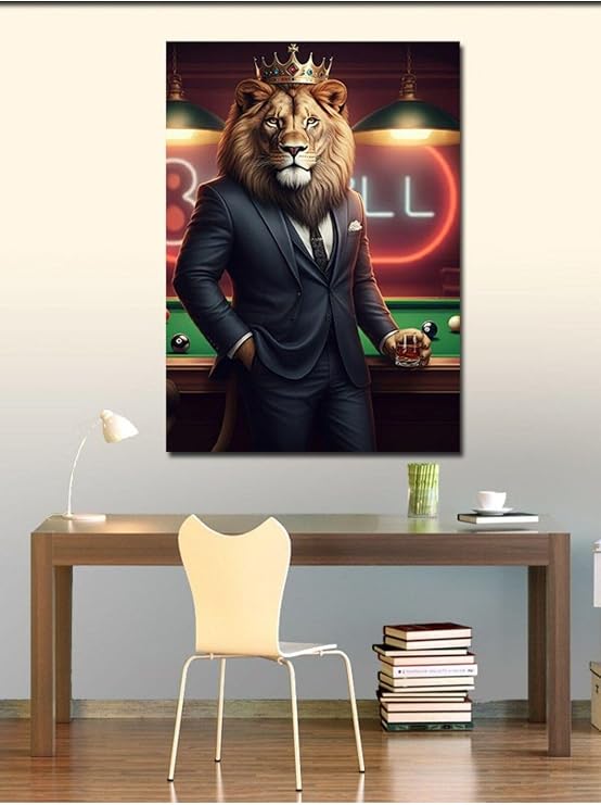 Tablo Mega Kanvas Tablo Bilardo Masasında Aslan 50 X 70 Cnvsdkey-123929-50-70
