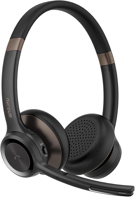 Nuroum HP30 Bluetooth Wireless Headset with Microphone, Handsfree Wireless or Wired On Ear Headset for PC/Mobile, 20m Range, Dongle Connection for Zoom/Skype, Conference/Office/Travel/Workout