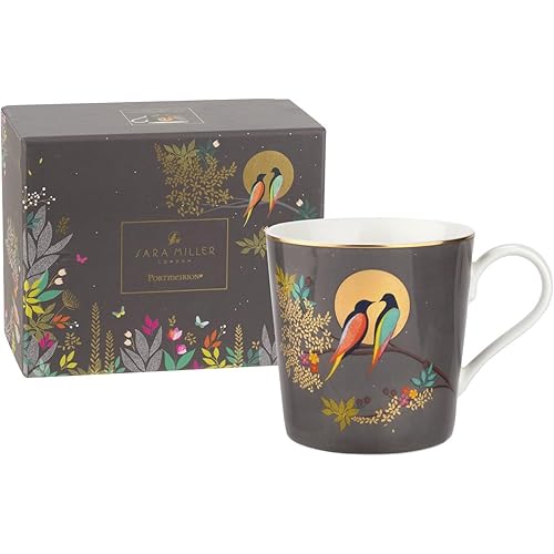 Portmeirion Sara Miller Chelsea Mug, Dark Grey - Elegant 12oz Fine China Cup with 22K Gold Details - Tea Time Chinaware for Afternoon Tea Presentation, Gift-Boxed Drinkware