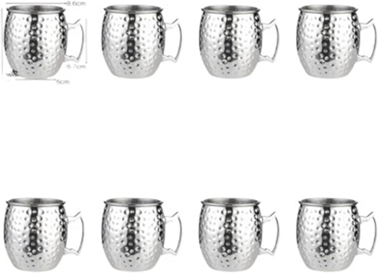 8 550ml Gold Mule Copper Mugs Metal Mugs Stainless Steel Beer Wine Coffee Mugs (Size : 550ml, Color : 8pcs Silver A)