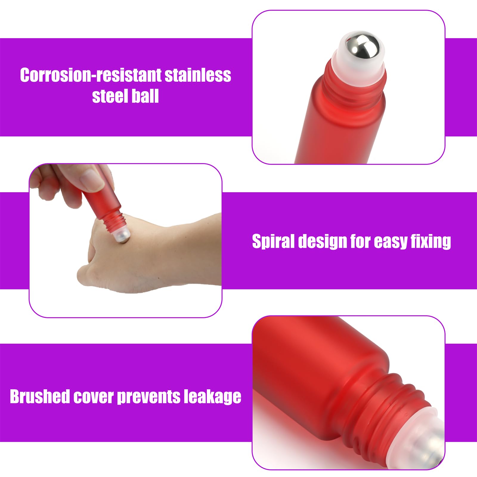16 Piezas Roll On Aceite Esencial Cristal, 10 ml Botellas Rellenable, Botellas Aceite Esencial con Bolas de Acero Inoxidable