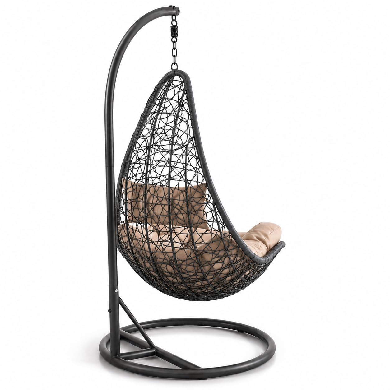 Poltrona Sospesa Da Giardino Con Struttura Autoportante In Metallo Seduta In Polyrattan E Cuscino Con Poggiatesta Beige Arredo Outdoor Terrazza Balcone E Veranda 105 x 195 Cm Nero