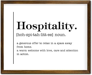 Hospitality Noun Definition Typography Art Print Country Wood Frame Sign Hospitality Definition Signs with Wood Frame Definition Rustic Wall Hanging Sign for Living Room Kitchen 16x20in
