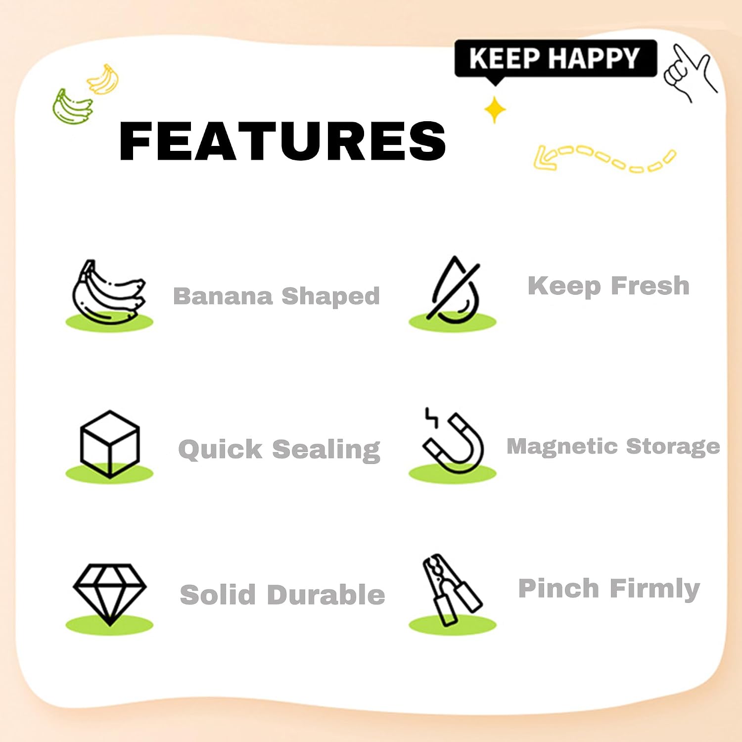 Banana Magnetic Bag Clips for Fridge, Green, Set of 6 image 4