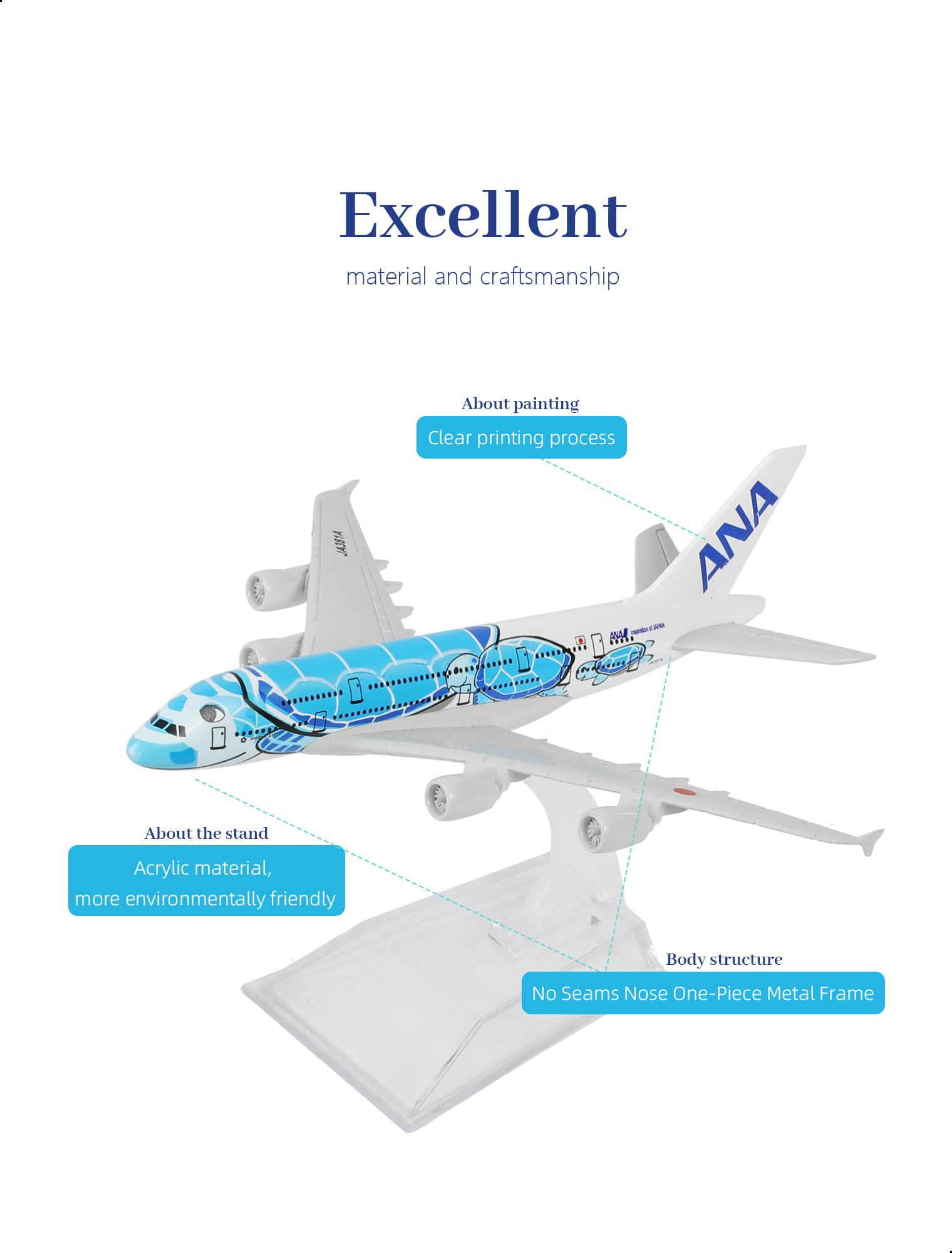 Amazon.com: QIYUMOKE 1/400 A380 Model Plane Blue Turtle Diecast