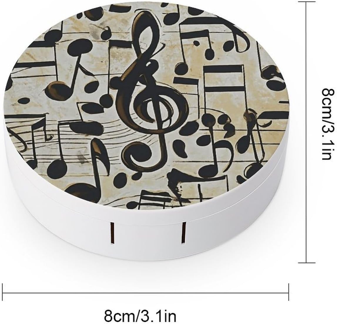 Music Notes Contact Lens Case Portable Contact Lens Applicator Removal Tool Kit Cute Round Eyeglass Cases with Mirror for Daily Vision Care And Outdoor Use