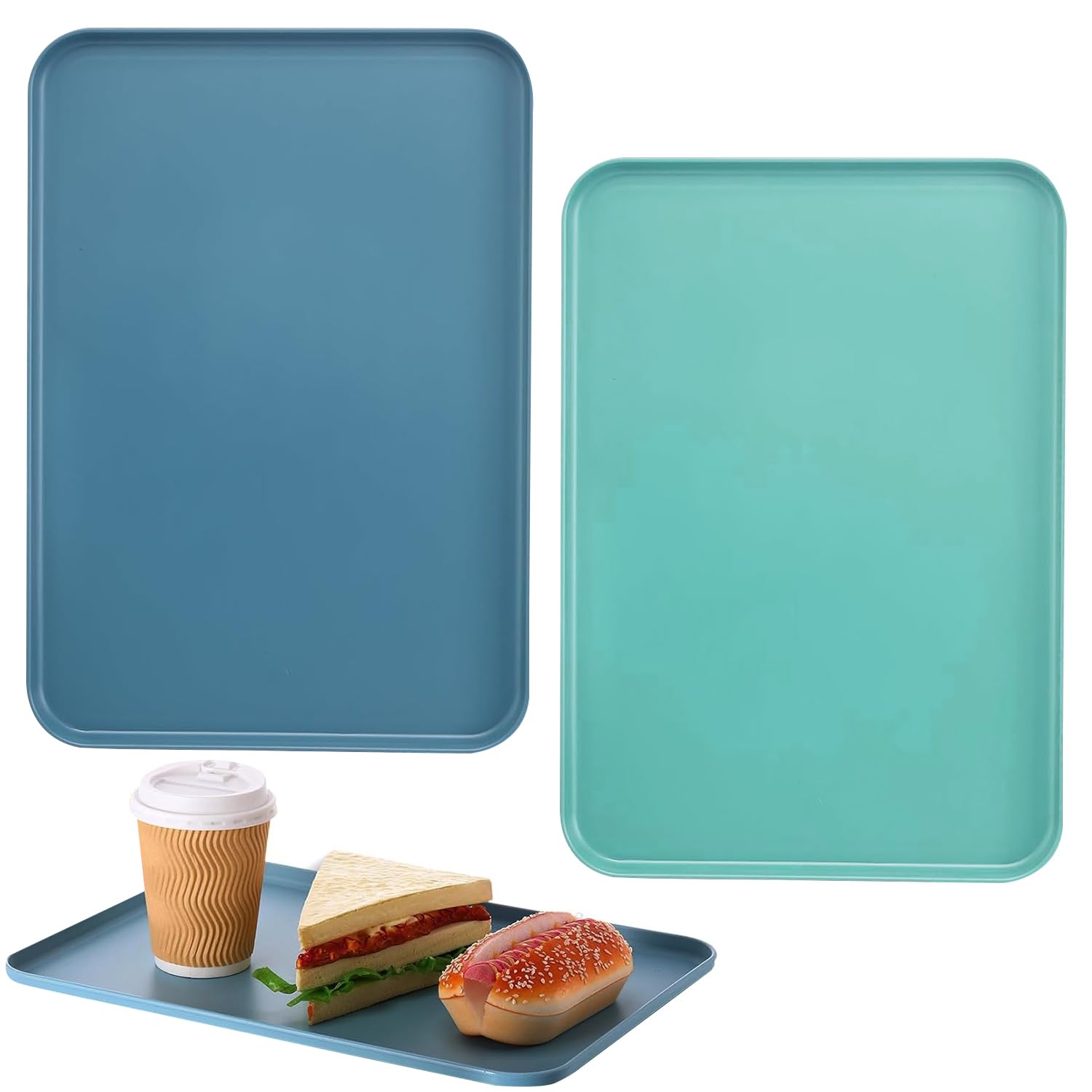 2 Vassoi Rettangolari In Plastica - 30.5x22 Cm, Blu E Verde, Per Servire Cibo E Bevande - Foto 6