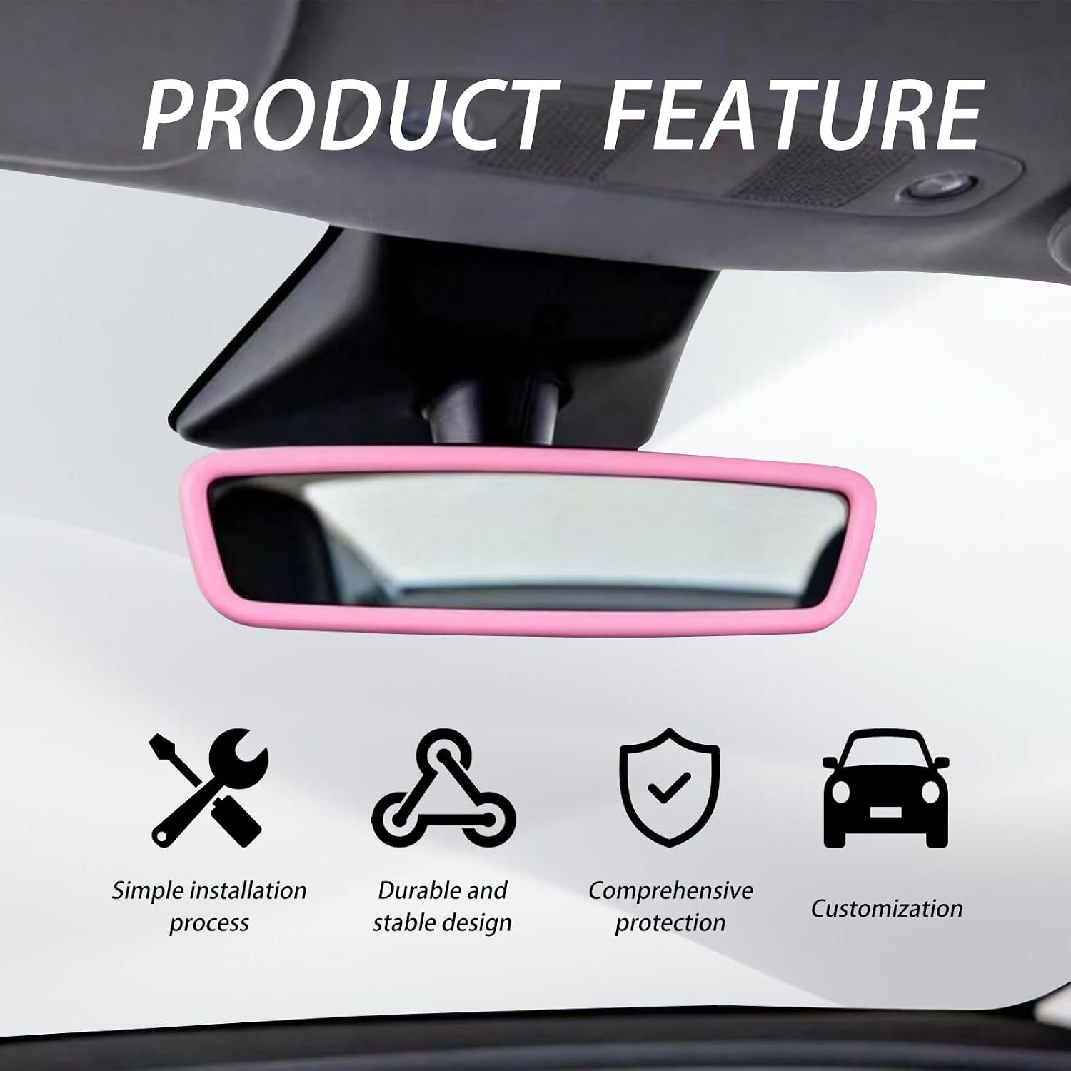Silicone Rear View Mirror Cover Protector Frame,Anti-Scratch Rearview Mirror Cover for Car Decorations,Automotive Interior Mirrors Protection Covers Compatible with Tesla Model 3 / Y (Pink)