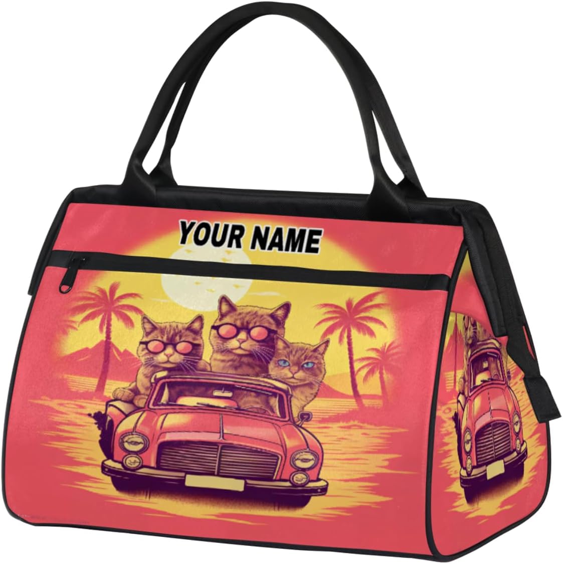 Personalized Custom Duffel Bags for Women Men, Personalized Customized Travel Duffel Bag, Waterproof Sports Gym Bag Weekender Overnight Bag Carry On Tote Bag, Cute Cat Cat Coconut Tree