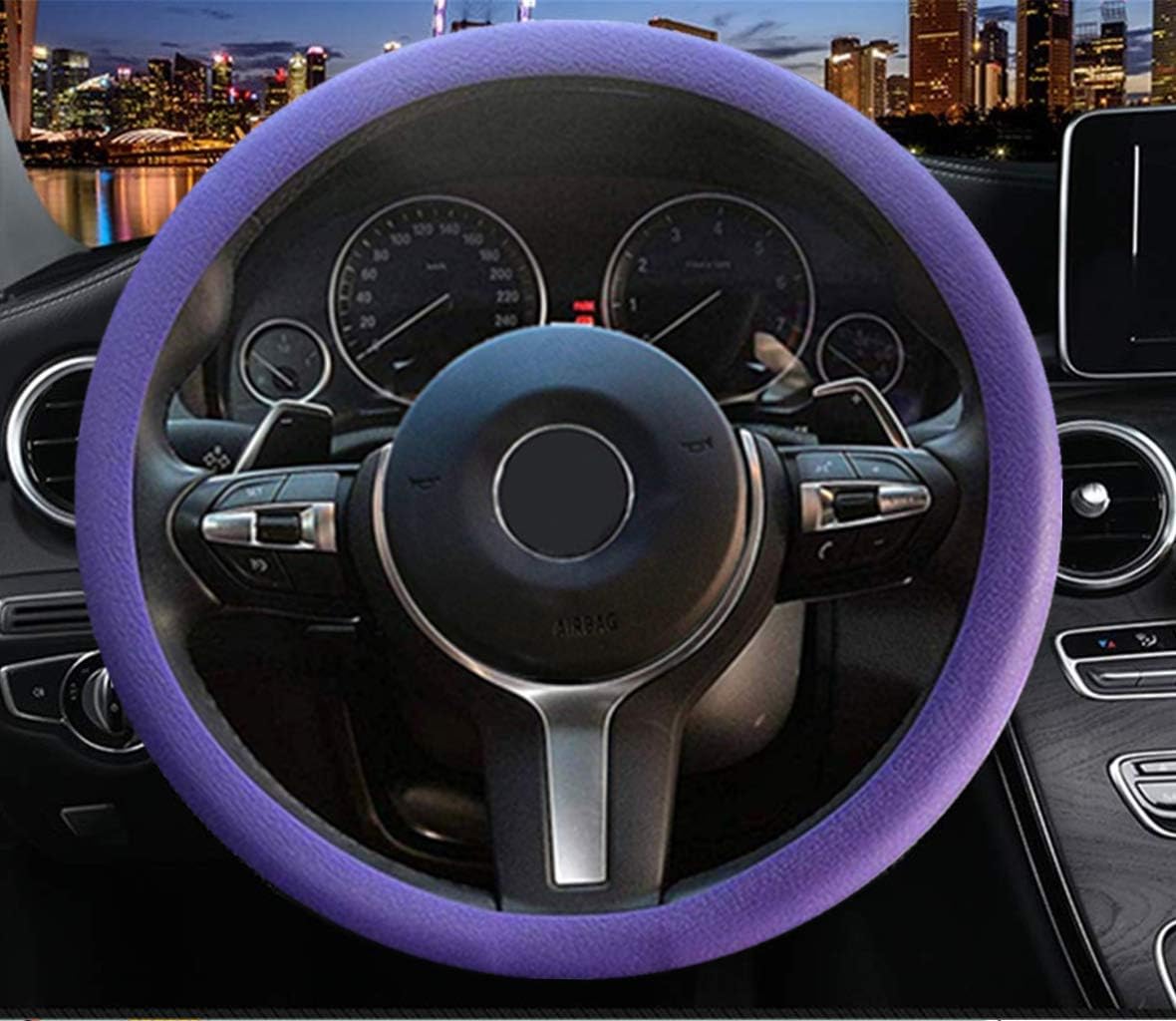 Steering Wheel Cover Auto Car Silicone Great Grip Anti-Slip Steering Cover Diameter 36-38cm/14-15inch (Purple)