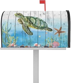 Mailbox Cover Magnetic Ocean Animal Turtle Coral Starfish Mailbox Covers Standard Size 21x18in,Mailbox Covers Wrap Post Letter Box Cover for Garden Yard Outdoor Underwater World Retro Wood Grain