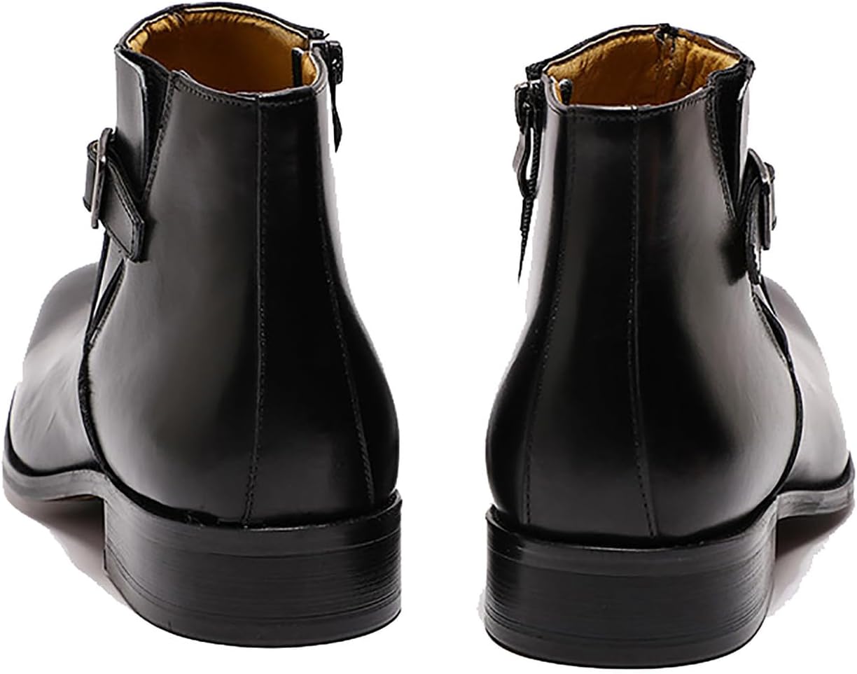 Santimon Mens Chelsea Boots Formal Dress Ankle Boots Genunie Leather Plain Toe Belt Buckle Cowboy Boots Prom Wedding Business Causal Fashion Suit Tuxedo Boots for Men