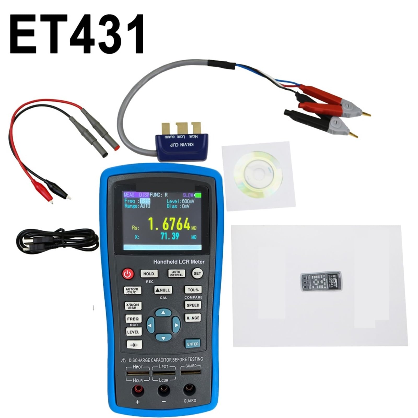 Medidor LCR, Medidor de resistencia digital LCR USB alta precisión, capacitancia, inductancia y prueba con pantalla(ET431)
