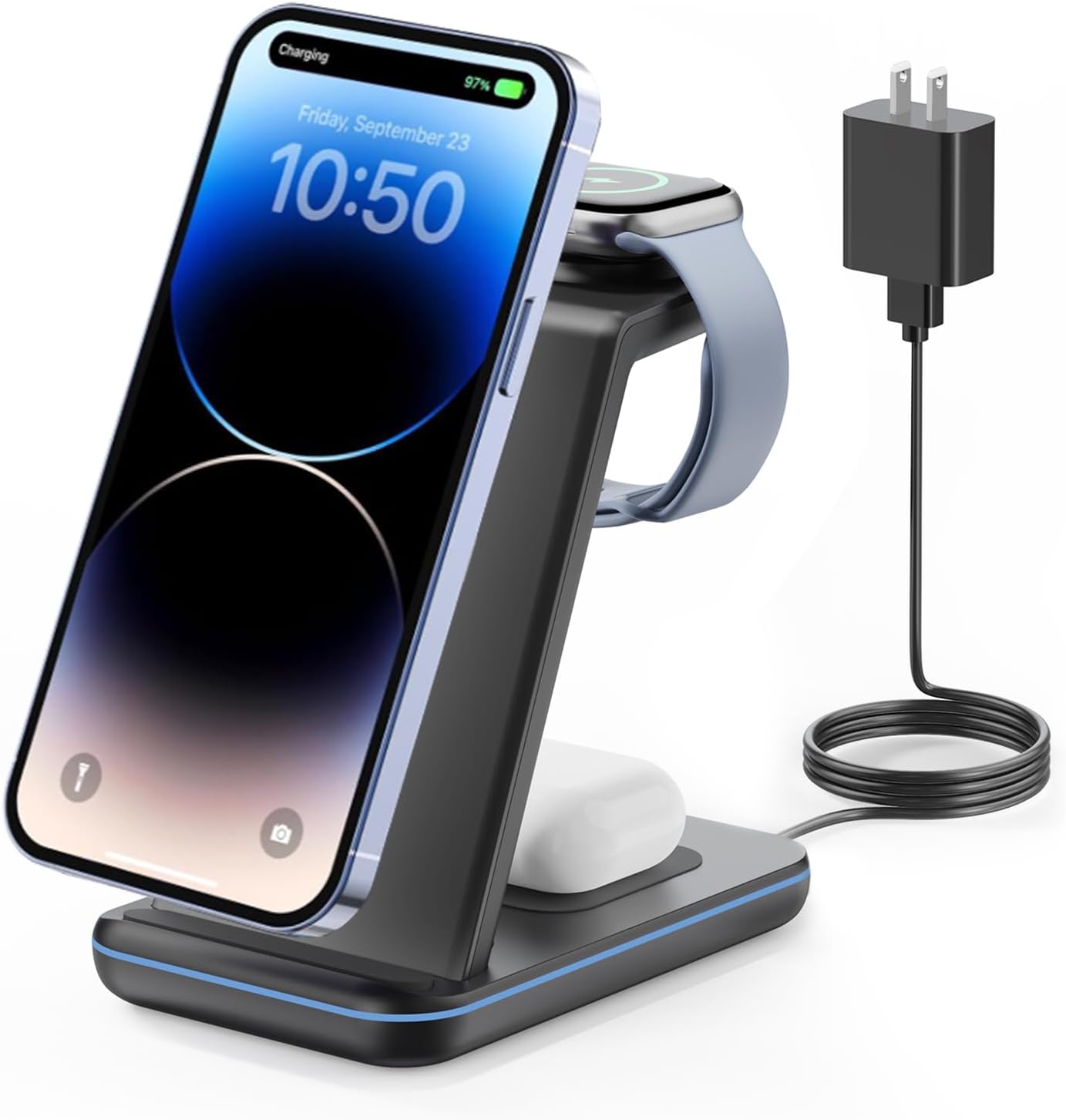 GEEKERA 3-in-1 Wireless Charging Station for iPhone, Watch & AirPods