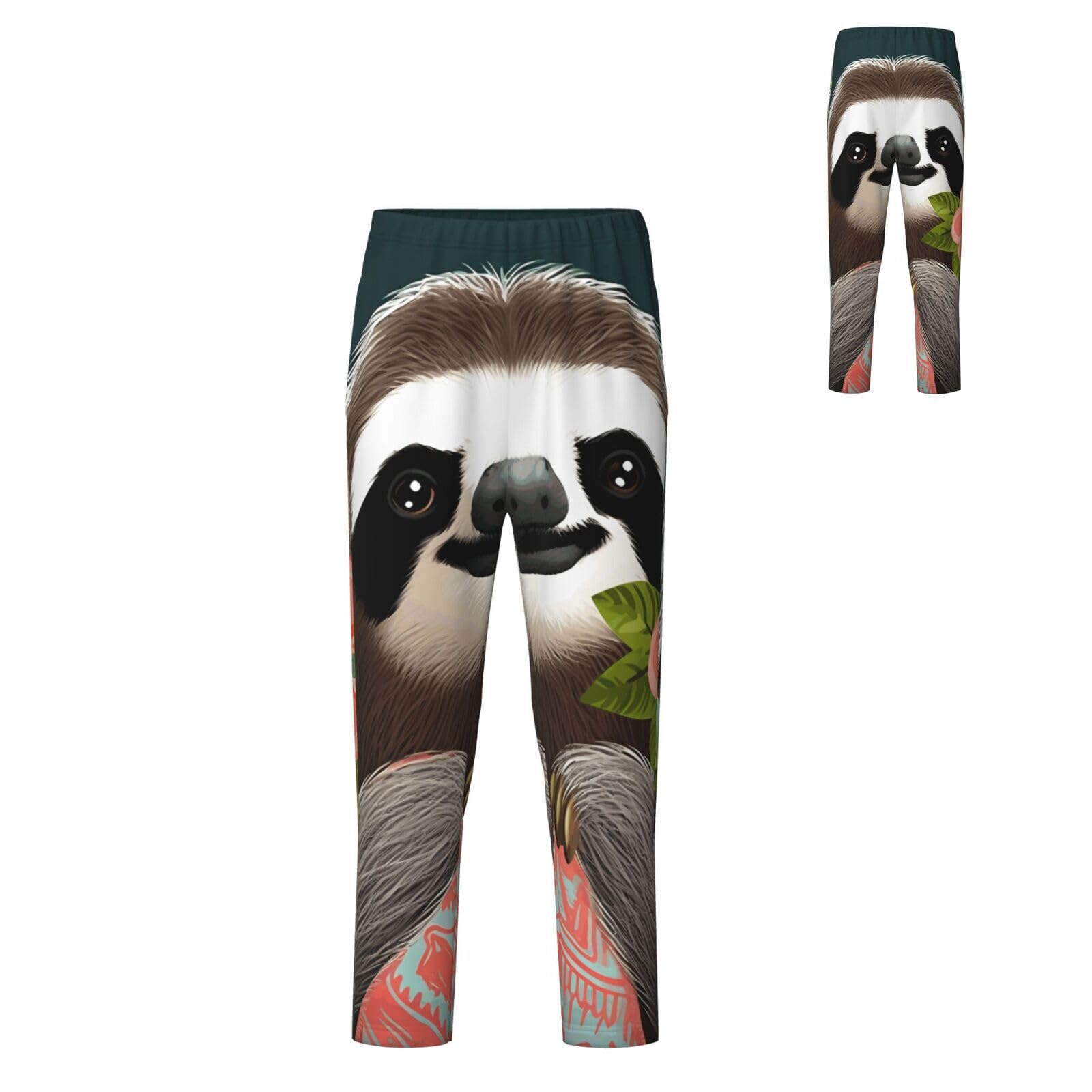 Paqolsmckr Unisex Black Mens Pajama Pants Soft Pj Bottoms Cute Sloth Sleep Pant With Pockets Sleepwear Pants Pajama Bottom