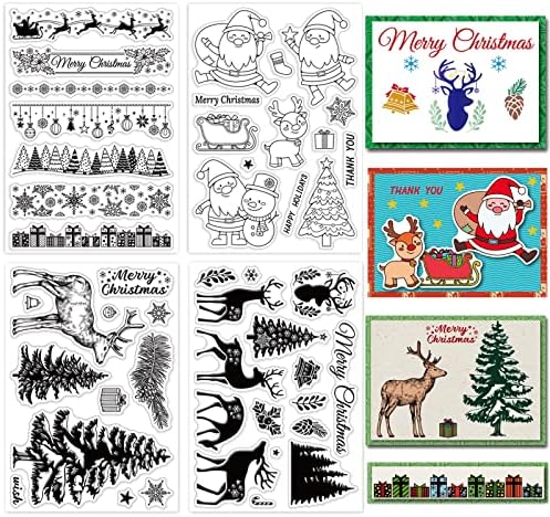 CRASPIRE Merry Christmas Silicone Clear Stamps Snowman Gift Snowflake Christmas Patterns Clear Stamps for Christmas Card Making Decoration DIY Scrapbooking Embossing Album Decor Craft