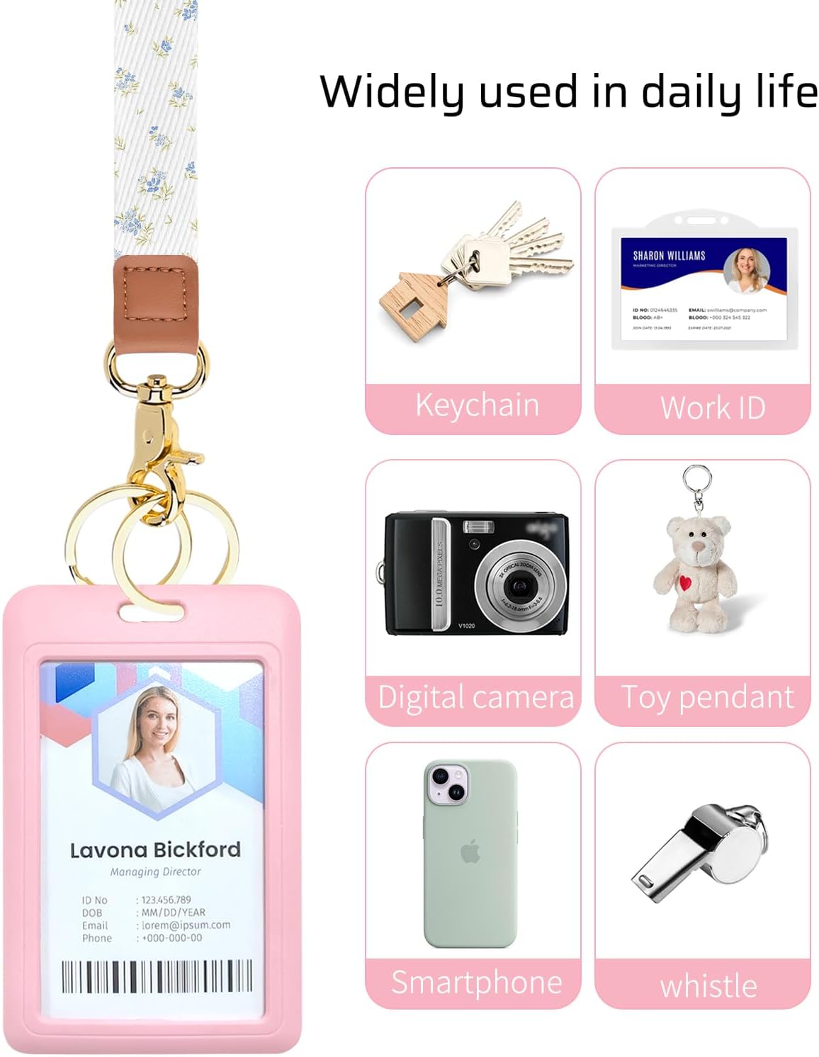 Badge Lanyard for Keys, Long Neck Strap with Metal Hook for ID Badges, Cute Flower Lanyard Keychain for Women - Image 5