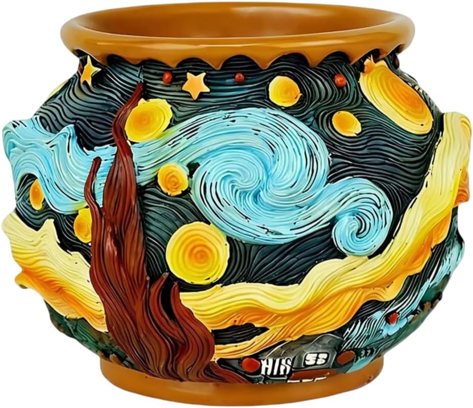 Starry Night Floral Planter, Unique and Interesting Abstract Art Flower pots, Vibrant Colors, Perfect for Home/Garden Artistic Decoration (Starry Sky)