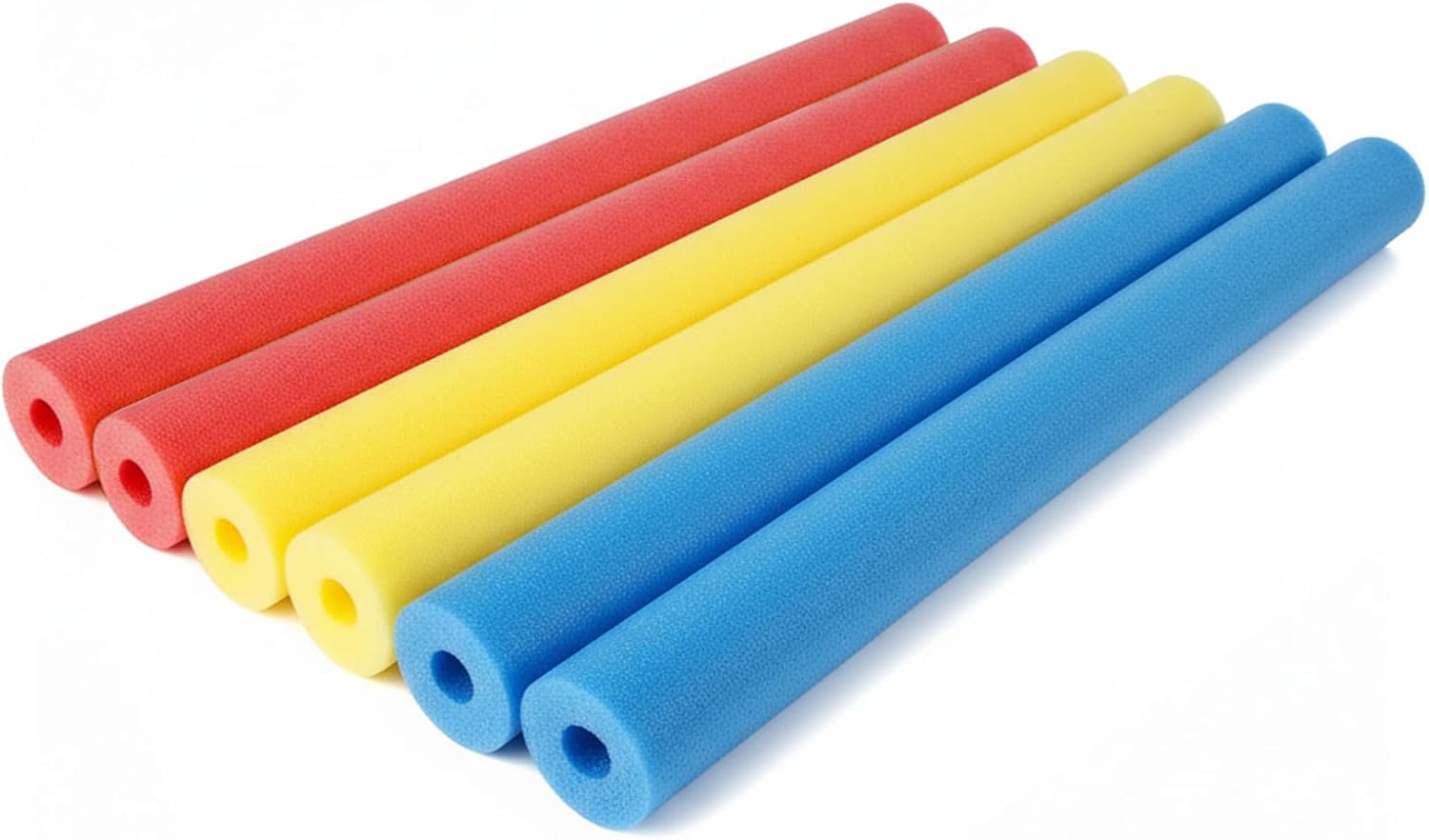 6-Pack Jumbo Pool Noodles, 59-Inch EPE Foam Swim Noodles for Kids, Strong Buoyancy & Soft Float for Pool, Beach, Water Play (Red, Yellow, Blue)